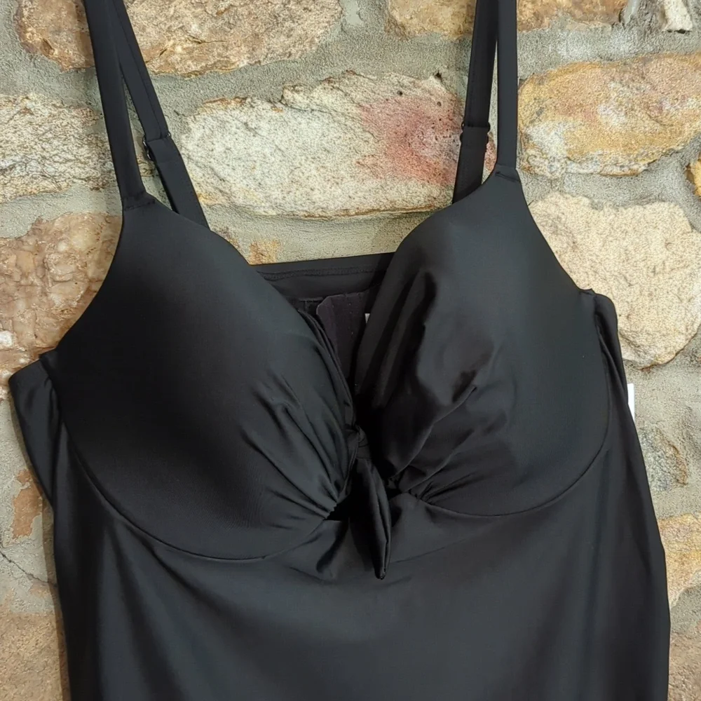 Cacique Black Lightly Lined Balconette Tankini Top Swimwear